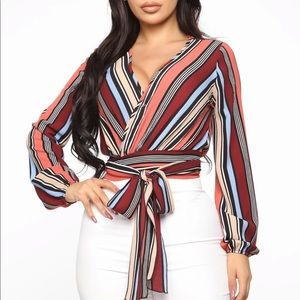 Striped Wrap Top